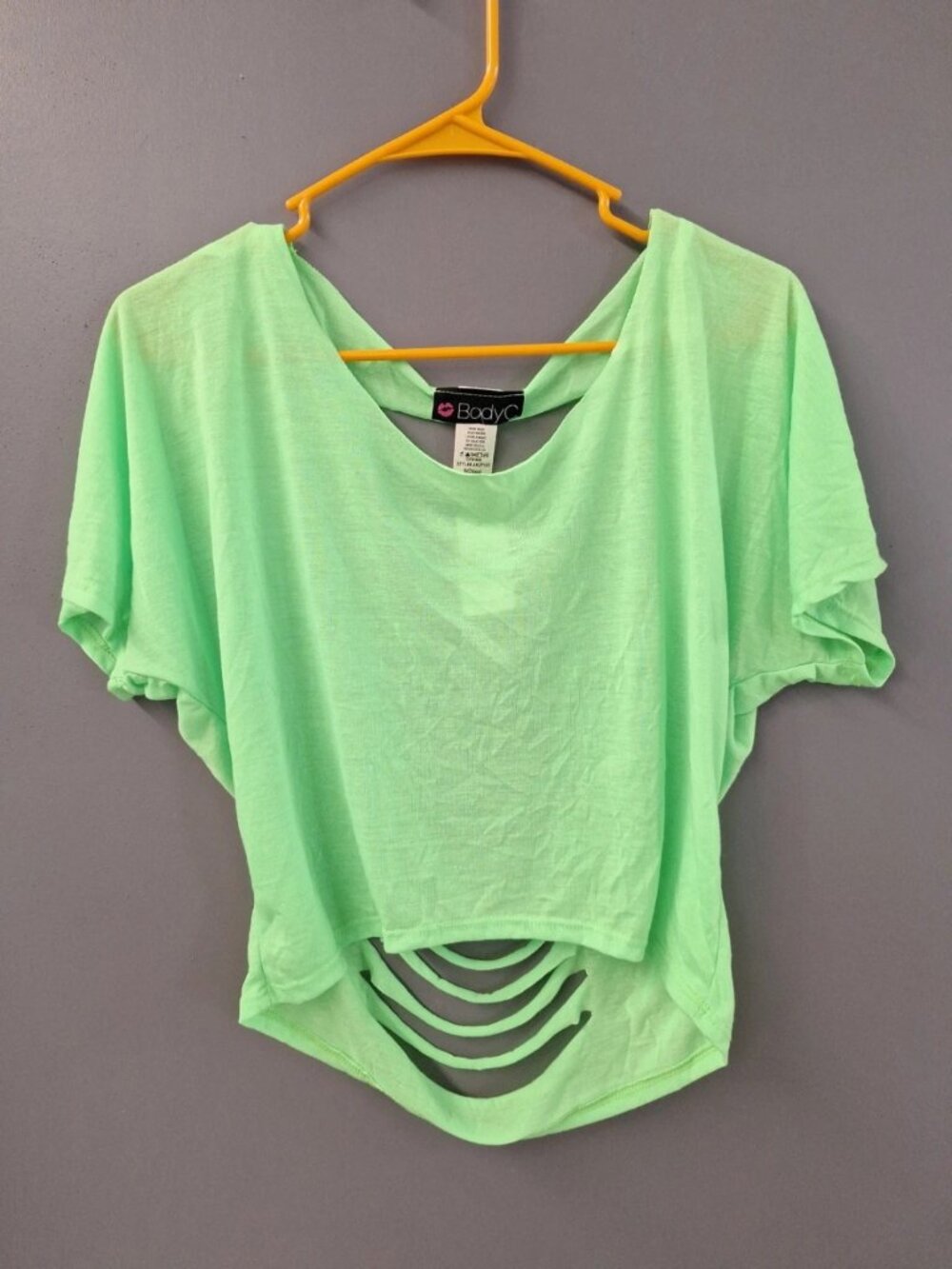 Body Central Women's Small Pop Neon Lime Green Ladder Cutout Back Top Y2K Scene